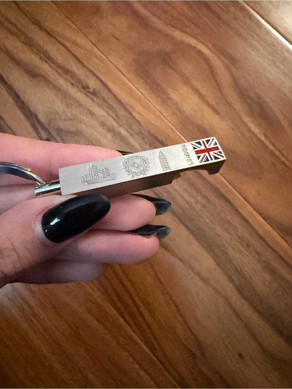 London Souvenir Metal Keychain With Union Jack Accent
